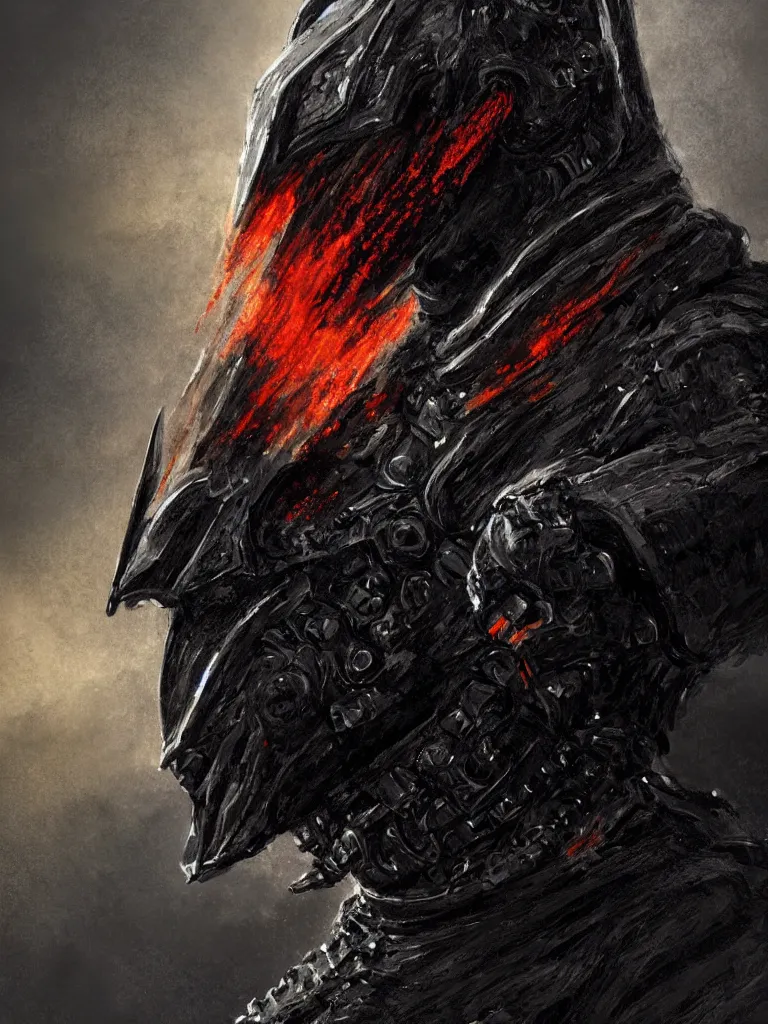 Image similar to hyper-realistic portrait of the King of the mountains, medieval dark knight in black armour, dark environent, magma and lava, throne of lava, dark mountain environment, horrifying, D&D, fantasy, intricate, cinematic lighting, highly detailed, digital painting, artstation, concept art, smooth, photorealistic, cinematic wallpaper, art by Artgerm and Greg Rutkowski and Alphonse Mucha