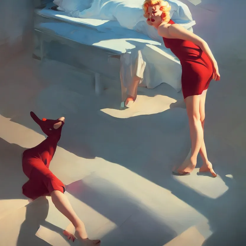 Prompt: a cinematic marilyn monroe, octane render, hyperrealistic, at sunrise, by edward hopper jesper ejsing, by rhads, makoto shinkai and lois van baarle, ilya kuvshinov, rossdraws