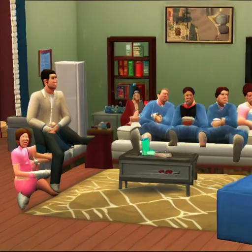 Image similar to cast of Seinfeld in The Sims 2