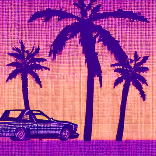 Image similar to john cena in a retro vaporwave sunset skyline grid palm trees purple and pink bing chilling