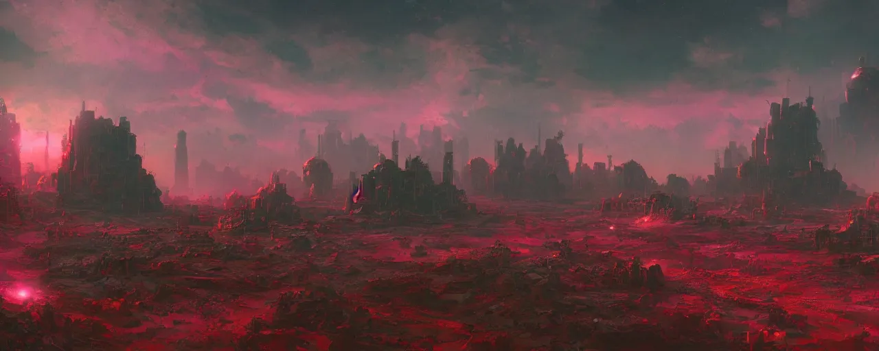 Image similar to ” otherwordly landscape radioactive wasteland, [ cinematic, detailed, epic, widescreen, opening, establishing, mattepainting, photorealistic, realistic textures, octane render, art by paul lehr ] ”