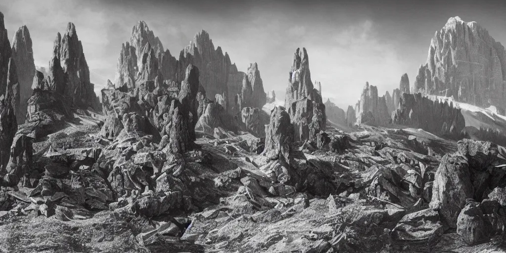 Prompt: 1920s photography of witch-hunt, dolomites in the background, occult signs, witch burning, pyre, solstice fire, alp, dolomites, alpine, detailed intricate insanely detailed octane render, 8k artistic 1920s photography, photorealistic, black and white, chiaroscuro, hd, by David Cronenberg, Raphael, Caravaggio