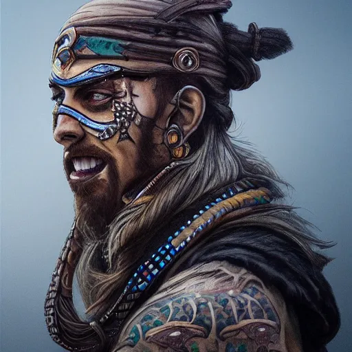 Image similar to a detailed portrait of desert warrior with face tattoos, fantasy art illustration, incredibly highly detailed and realistic, 8 k, sharp focus