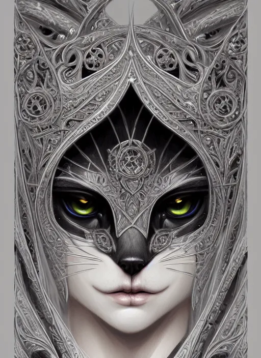 Prompt: symmetry!! close up shot of cat eyes, fantasy, medieval wear, intricate, elegant, highly detailed, digital painting, artstation, concept art, smooth, sharp focus, illustration, art by artgerm and greg rutkowski