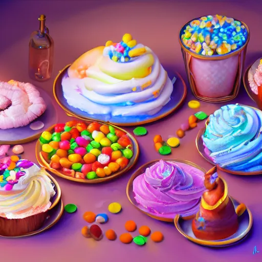 Image similar to god of sweets, highly detailed, 8k resolution, raytracing, soft light, digital painting,