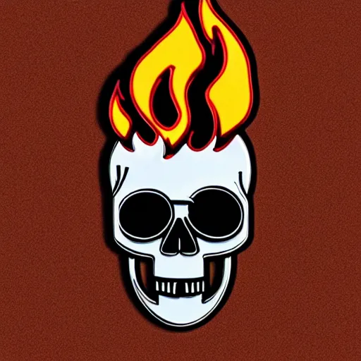 Prompt: a highly detailed retro minimalistic ominous menacing clean skull with fire flame enamel pin, hd, concept art, artstation, deviantart