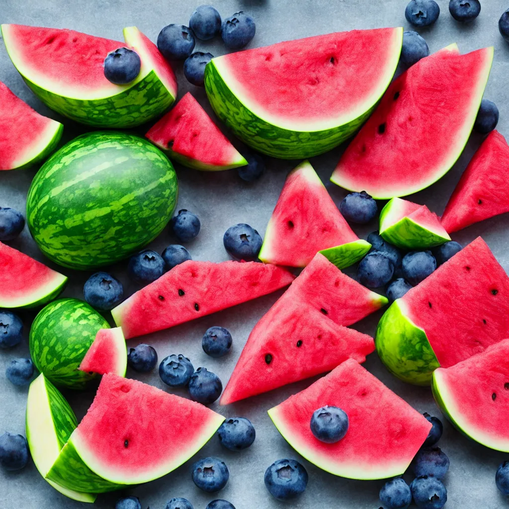 Prompt: blueberry that looks like a watermelon, hyper real, food photography, high quality