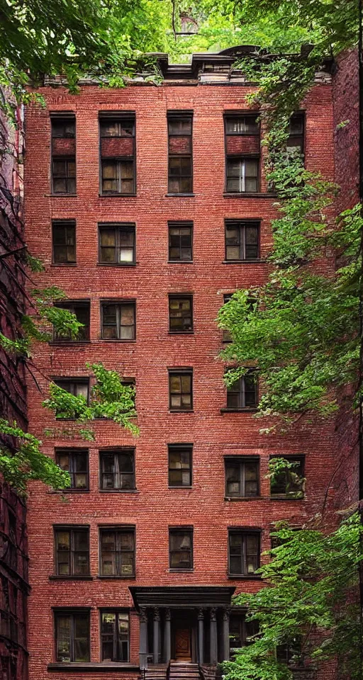 Image similar to (((((a manhattan brick brownstone deep in the forest))))) by Max Maximov!!!!!!!!!!!!!!!!!!!!!!!!!!!