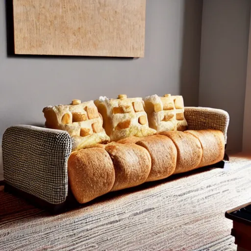 Image similar to A couch made out of bread