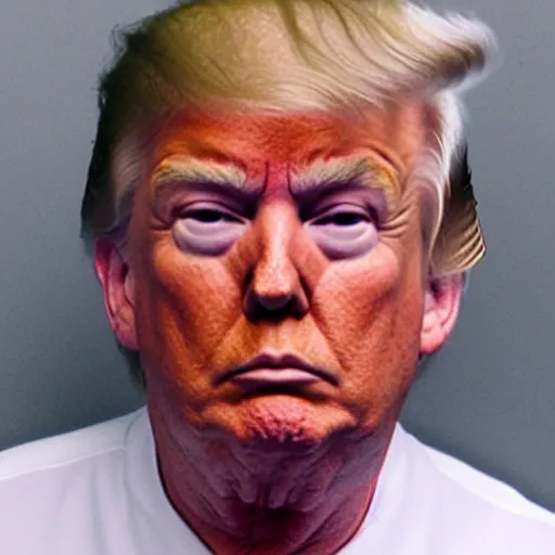 Image similar to Donald Trump looking disappointed on a prison mugshot