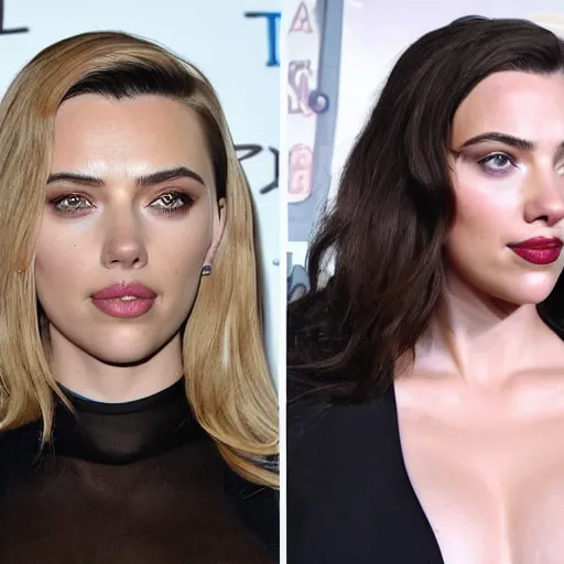 Image similar to a woman who is a genetic combination of kim kardashian and kat dennings and scarlett johansson and margot robbie and emma watson, face and upper - body focus, detailed eyes