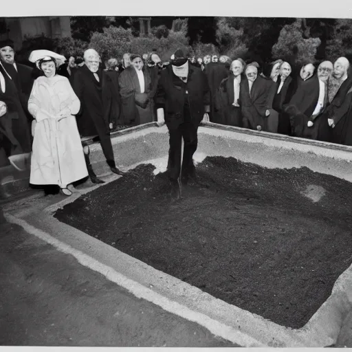 Image similar to photograph of margaret thatcher buried beneath a paved road