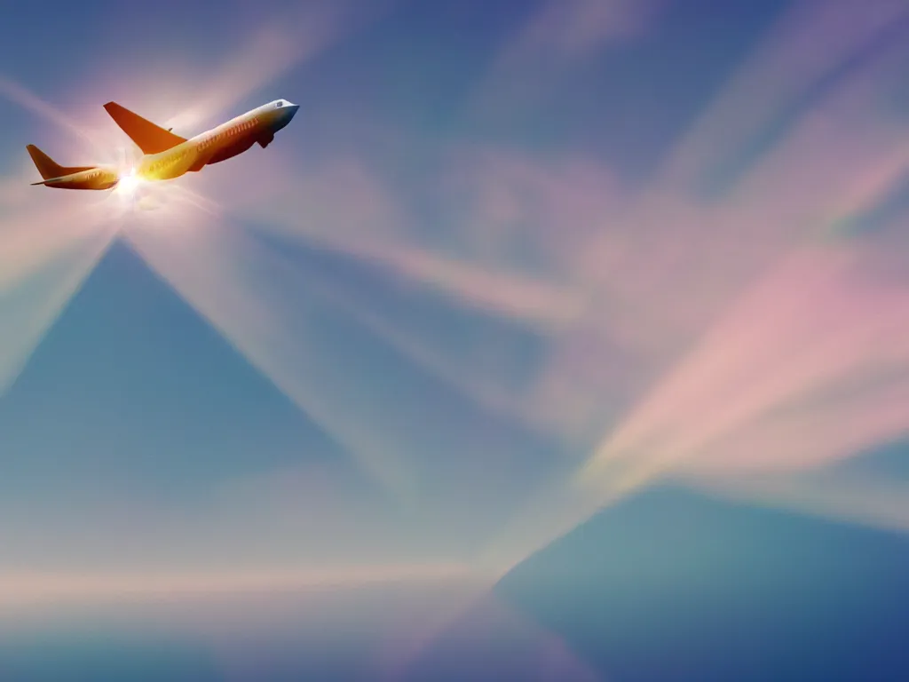 Image similar to a blurry image of a plane flying in the sky, an ambient occlusion render by ronnie landfield, pexels, objective abstraction, anamorphic lens flare, velvia, matte background