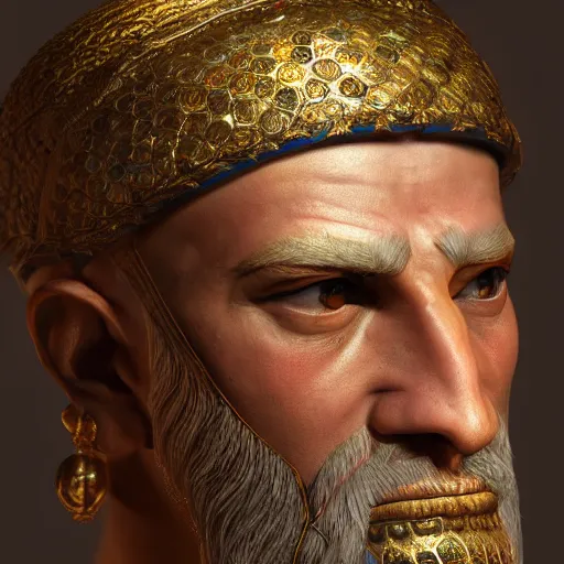 Image similar to hyperrealist highly detailed English medieval portrait of gilgamesh from Civ6, concept art pascal blanche dramatic studio lighting 8k wide angle shallow depth of field