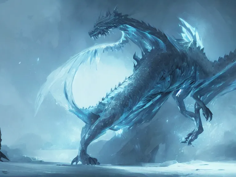 Prompt: mysterious ice dragon, concept art by Greg Rutkowski, artstation, cgsociety