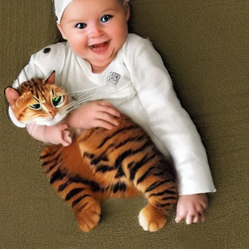 Image similar to a baby riding on a cat