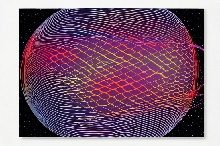 Image similar to retro 8 0 s memphis design poster graphics of geometric representation of gravity effects on space and time, geometric design, movement, perfect geometry, spheres, retro poster, symmetrical, serious, 8 0 s pop colors, poster