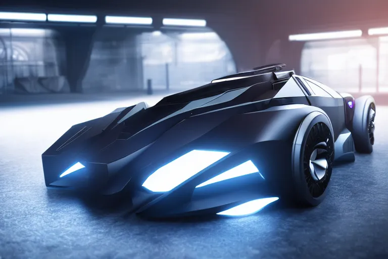 Prompt: cyberpunk batmobile concept inspired sports car, futuristic look, highly detailed body, very expensive, photorealistic camera shot, bright studio setting, studio lighting, crisp quality and light reflections, unreal engine 5 quality render