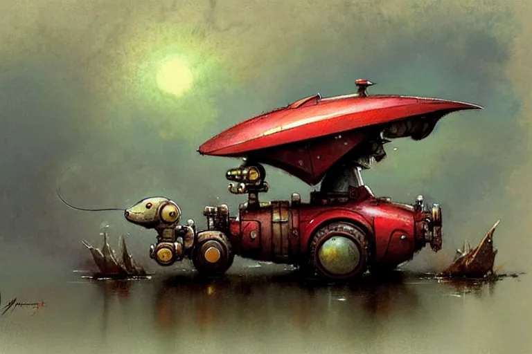 Image similar to adventurer ( ( ( ( ( 1 9 5 0 s retro future robot mouse amphibious vehical home. muted colors. ) ) ) ) ) by jean baptiste monge!!!!!!!!!!!!!!!!!!!!!!!!! chrome red