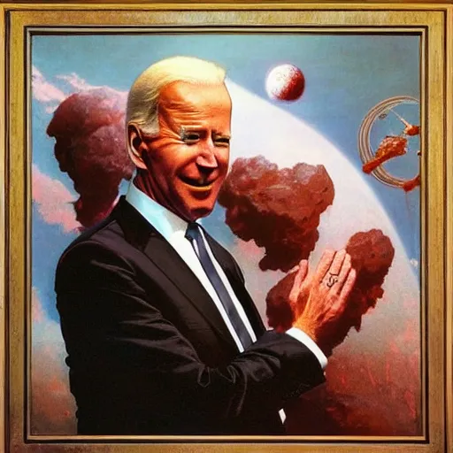 Image similar to joe biden creating the universe, by j. c. leyendecker and beksinski