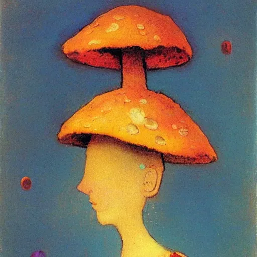 Prompt: girl mushroom style by odilon redon