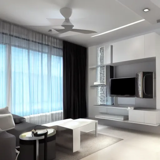 Image similar to modern living room apartment, white color scheme, concept art, bright