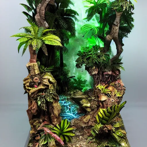 Prompt: iperrealistic diorama epic jungle prism lightining