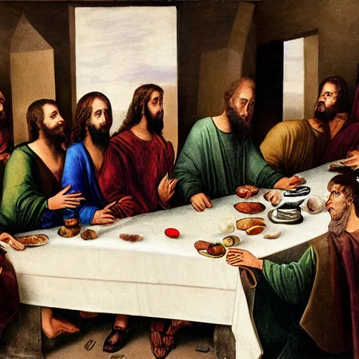 Prompt: the last supper but everyone is jeremy paxman