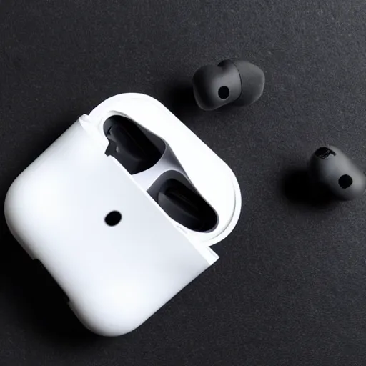 Prompt: black airpods pro case with marshmallow logo on it, studio, product photo