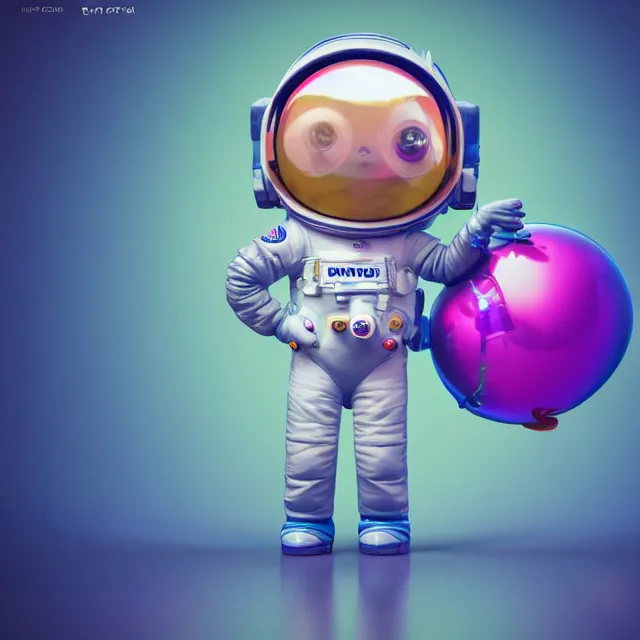 Image similar to a cute astronaut, pixar animation style, soft colors, by jeff koons, by lisa frank, octane render, by takashi murakami, colorful, spectral color, 5 d, ultra - hd, happy, good, mini, volumetric lighting