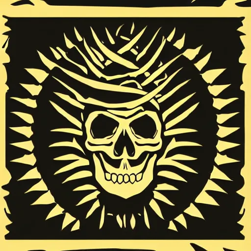 Image similar to dark death metal themed vector illustration for a record label, trees. forest, spikes, skull, microphone, skull, award winning, grunge, iconic, golden ratio