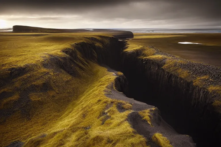 Prompt: a cinematic wide angle photograph of a traveller walking through a vast serene icelandic landscape, beautiful lighting, high depth, ultra realistic, artistic, by michal karcz and john harris