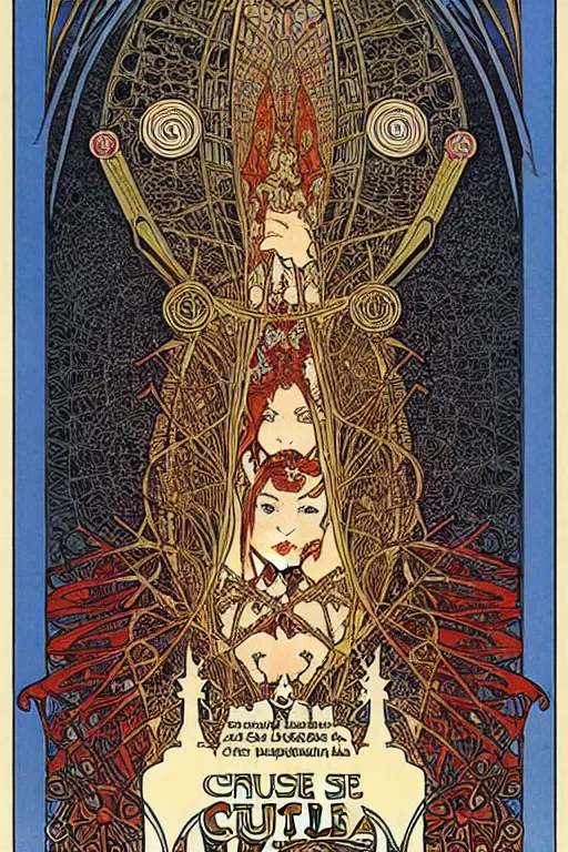 Prompt: castle by Mucha et Philippe Druillet