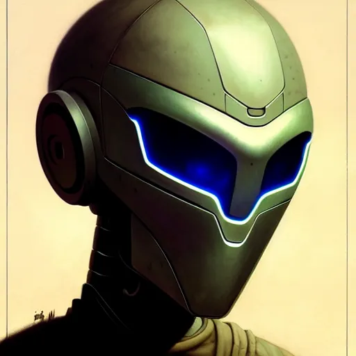 Image similar to detailed character concept art portrait of a masked robot, muted color palette, trending on artstation, award - winning video game concept art by jim burns and greg rutkowski, beksinski, a sci - fi concept art masterpiece, james gilleard, bruegel, alphonse mucha, and yoshitaka amano.