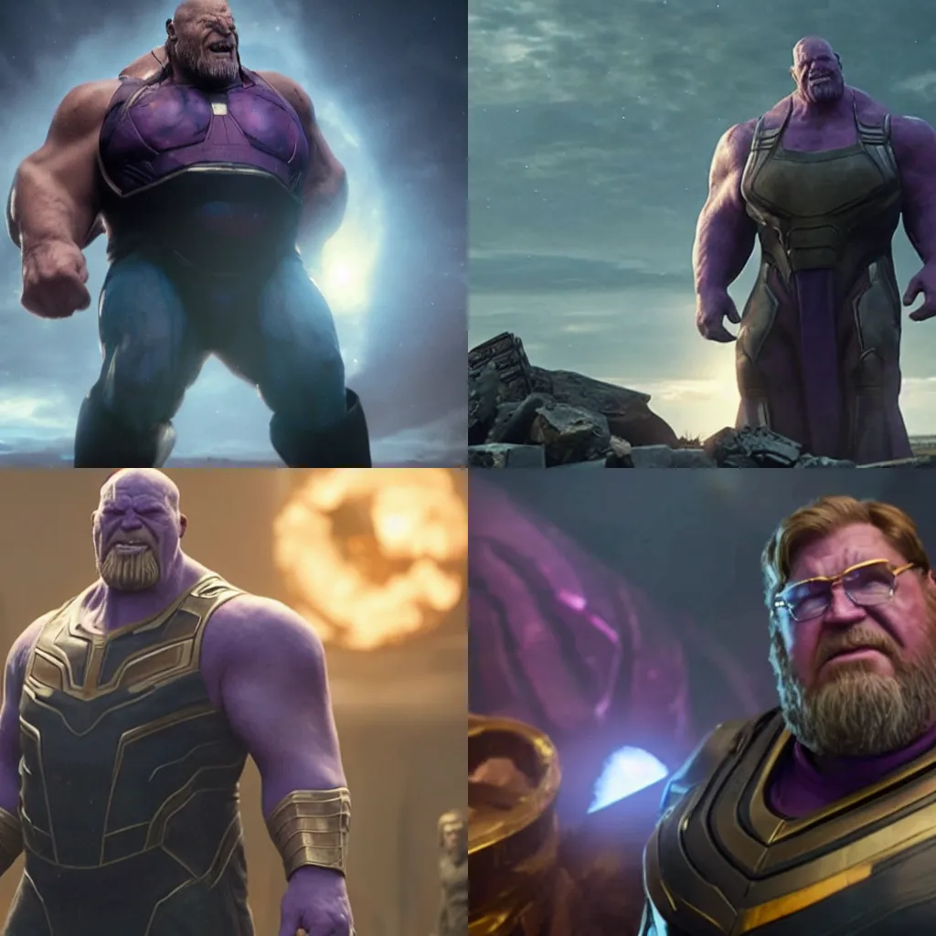 Prompt: film still of Gabe Newell as Thanos in Avengers Endgame