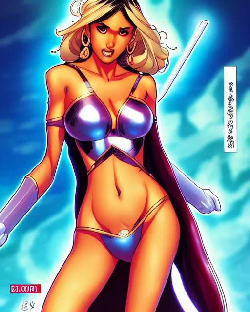 Image similar to sakimi chan comicbook cover art, jessica alba as aphrodite ix