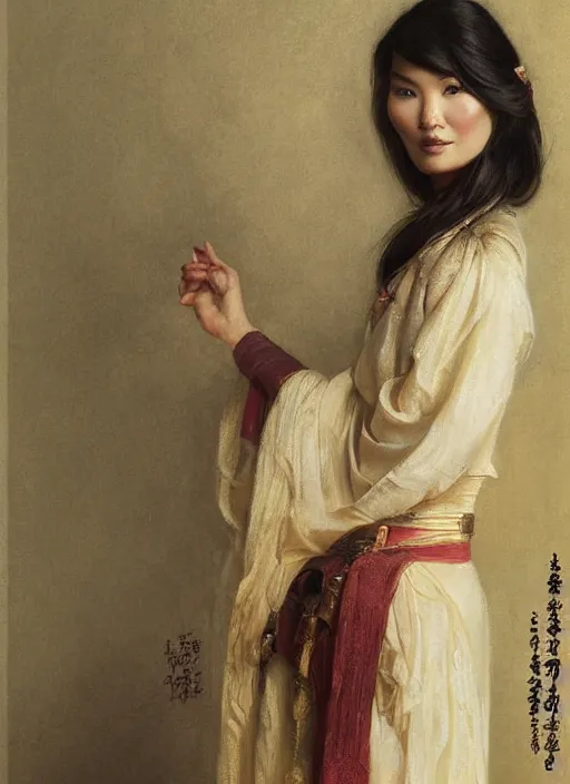 Prompt: detailed portrait of gemma chan wearing hanfu, natural light, painting by gaston bussiere, craig mullins, j. c. leyendecker