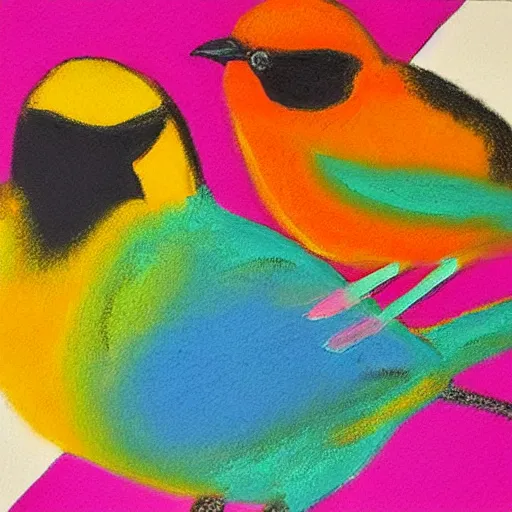 Image similar to pastel painting of colorful birds