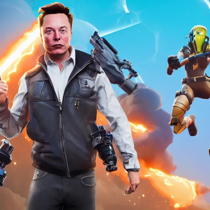 Image similar to Elon musk as a Fortnite character, cinematic, detailed