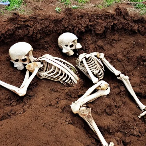 Image similar to archaeological search two human skeletons half buried in dirt