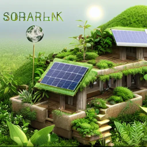 Prompt: solarpunk home, made from pearl material. Plants growing on the roof, solar panels, 4k, realistic, art station
