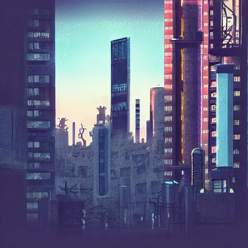 Prompt: “establishing shot focused on the bustling industrial complex at the base of an isolated tower in Neo-Tokyo. Taller than any other building nearby. 2077 Akira. Photo taken in the style of Denis Villeneuve 8k”