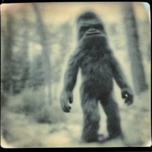 Prompt: a old polaroid of a baby Bigfoot