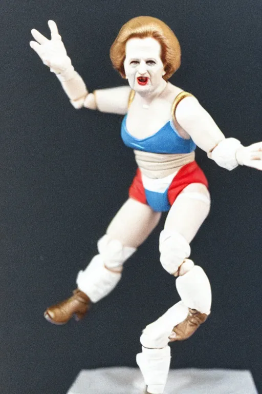 Prompt: margaret thatcher as a 1 9 8 0 s wrestling action figure