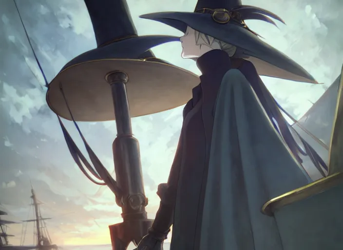 Image similar to portrait of lady maria, helm of second world war warship in background, illustration concept art anime key visual trending pixiv fanbox by wlop and greg rutkowski and makoto shinkai and studio ghibli and kyoto animation, astral witch clothes, steampunk, realistic anatomy, grimdark, volumetric lighting