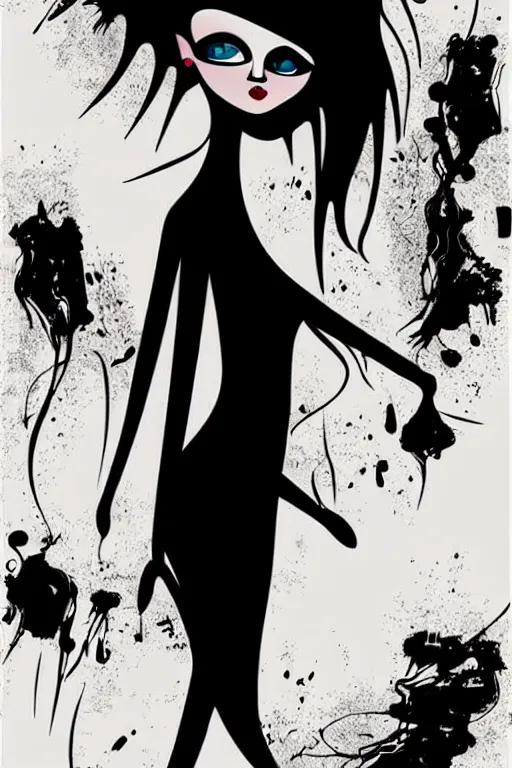 Image similar to vector style the abstract painting of an image of a lady artistic flat illustration, goth punk minimal figure art, soft colors mono chromatic, art in the style of Bryen Frost