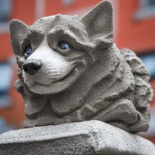 Prompt: corgi gargoyle made of stone, uncropped, photography