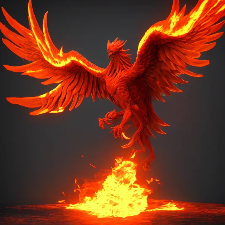 Image similar to phoenix with with flamimg wings, 3 d render, 3 d rendered, hdr, unreal engine 5, ray tracing, dynamic lighting, flame colors, high detail,