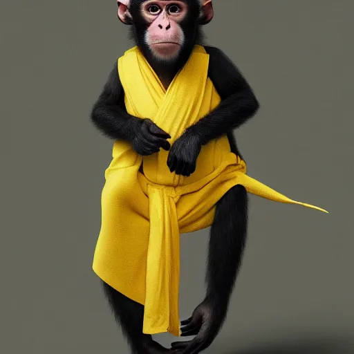 Image similar to a monkey wearing a yellow kimono, 8 k