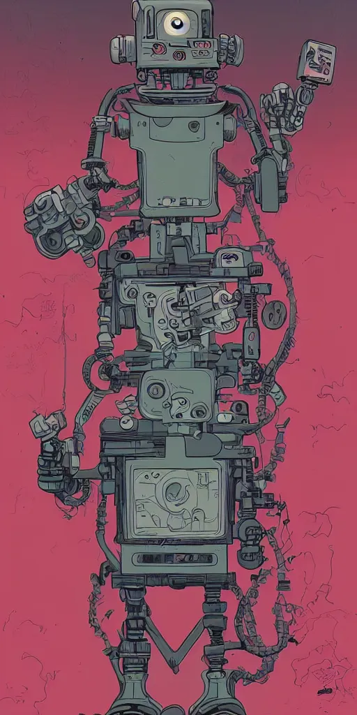 Image similar to A cute robot character portrait by mike mignola and josan gonzalez